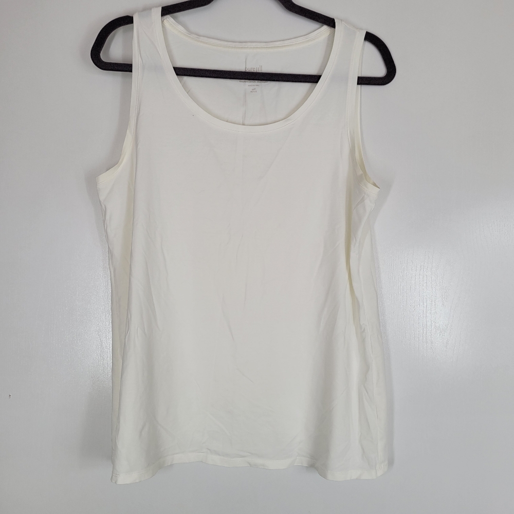 J Jill Pure Jill Pima Cotton Tank White Shirt Top Stretch Scoop Neck Size MP‎